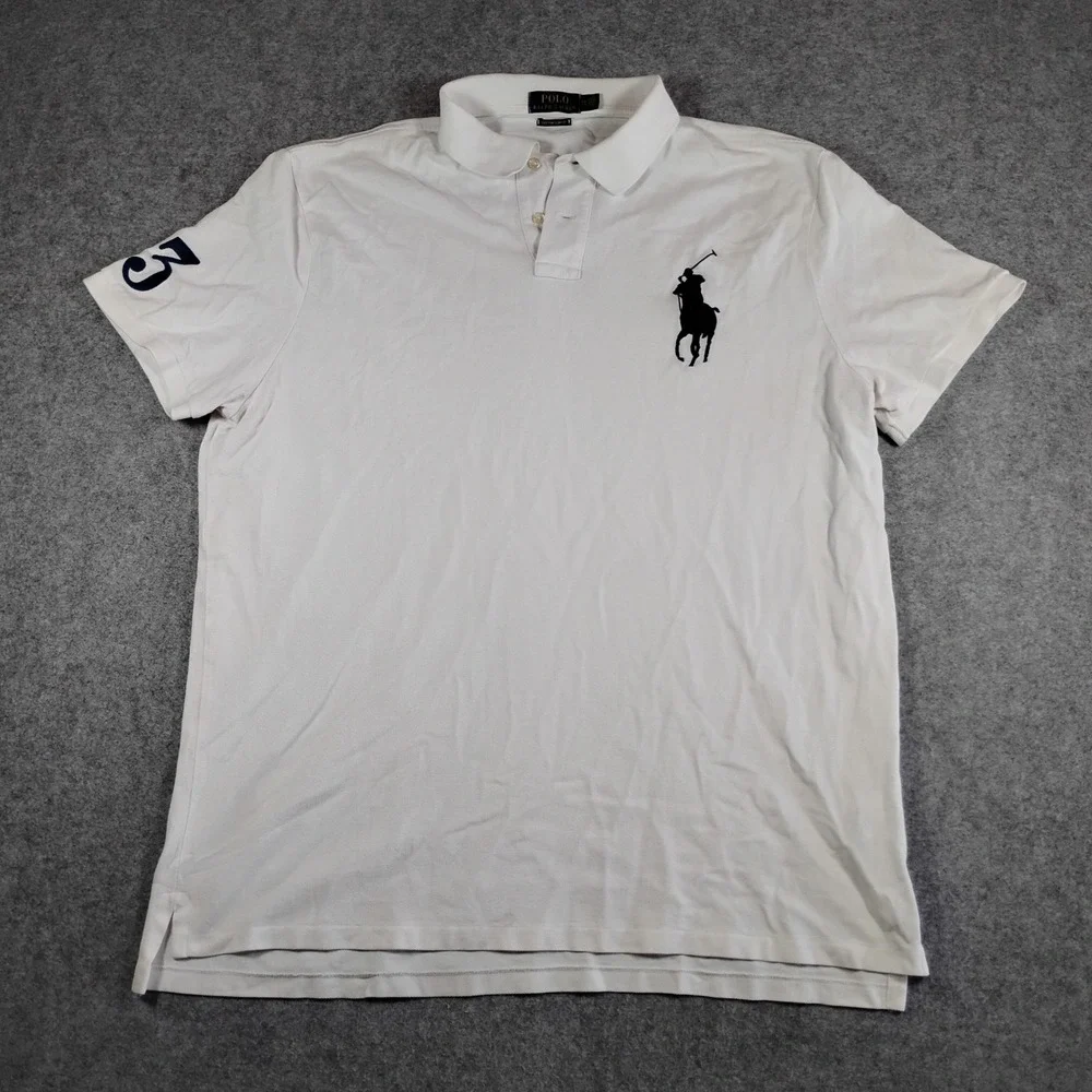 Polo Ralph Lauren Men Big Pony Polo Shirt White XXL Custom Slim Fit